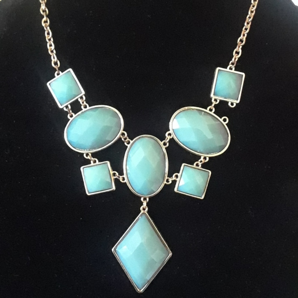 Blue and gold tone statement necklace